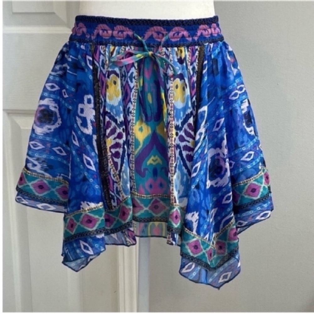 Zara Bohemian Asymmetrical Blue Multi Skirt Size XS